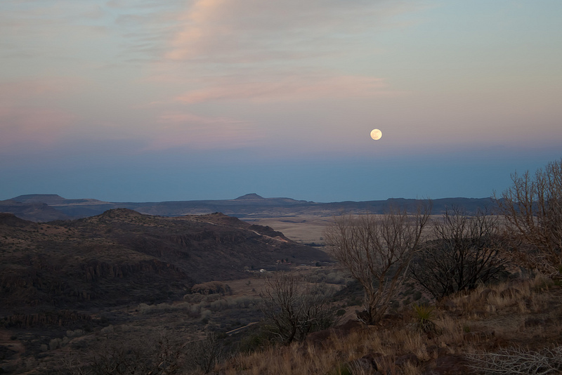 Moon rising over the Davis Mountains as seen from Skyline Drive, Davis Mountains State Park