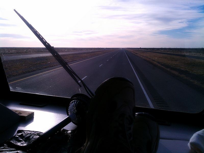 Driving in West Texas with sunset coming soon